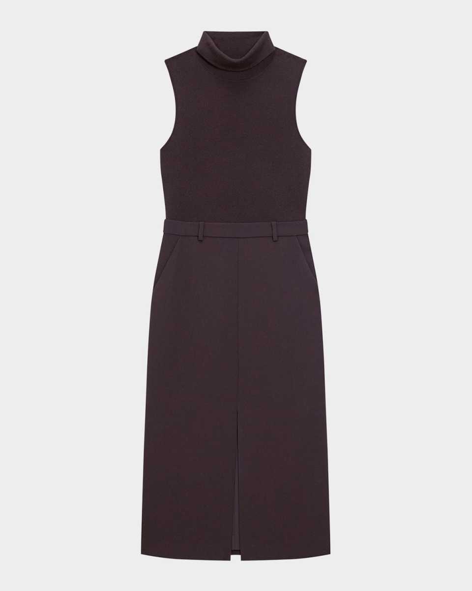 Funnel-Neck Admiral Crepe Sleeveless Midi Dress